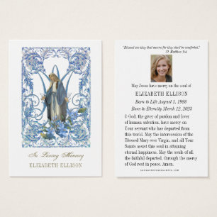 Religiösa Virgin Mary Blommigt Funeral Prayer Card Visitkort