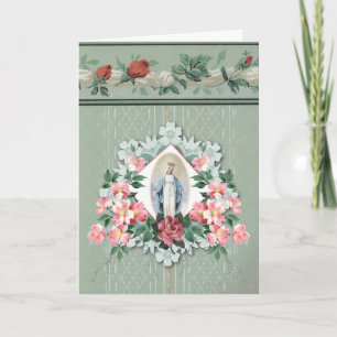 Religiösa Virgin Mary Blommigt Rosary Scripture Kort