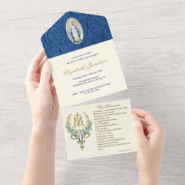 Religiösa Virgin Mary Blue Blommigt Birthday Vinta