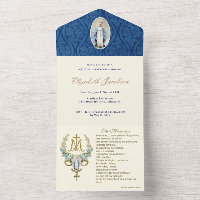 Religiösa Virgin Mary Blue Blommigt Birthday Vinta (Insida)