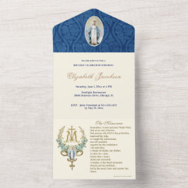Religiösa Virgin Mary Blue Blommigt Birthday Vinta