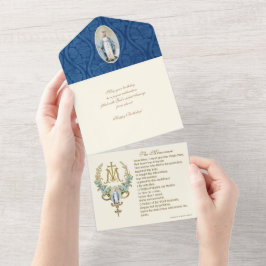 Religiösa Virgin Mary Blue Blommigt Birthday Vinta