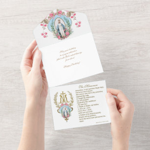Religiösa Virgin Mary Blue Blommigt Birthday Vinta