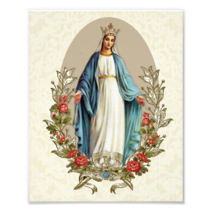 Religiösa Virgin Mary Catholic Röd ros och Snör Fototryck