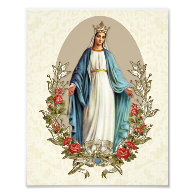 Religiösa Virgin Mary Catholique Röd ros och Snöre Fototryck (Framsidan)
