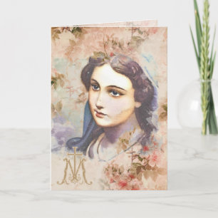 Religiösa Virgin Mary Catholiskt Blommigt Card Kort