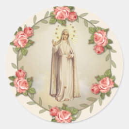 Religiösa Virgin Mary Fatima Rosa ros Runt Klistermärke
