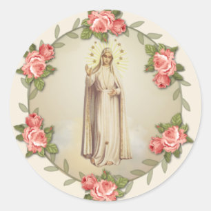 Religiösa Virgin Mary Fatima Rosa ros Runt Klistermärke