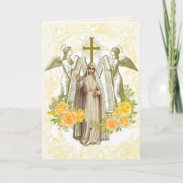 Religiösa Virgin Mary Fatima Vintage Blommigt Card Kort