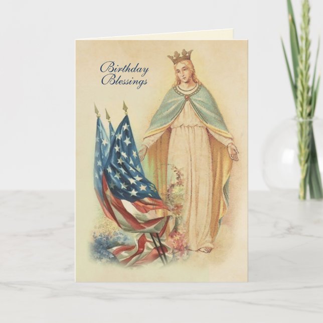 Religiösa Virgin Mary Flagga Birthday Prayer Card Kort (Framsida)