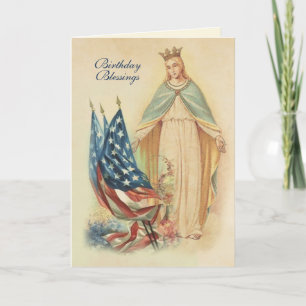 Religiösa Virgin Mary Flagga Birthday Prayer Card Kort