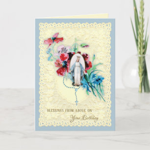 Religiösa Virgin Mary Flowers katolska födelsedage Helgkort