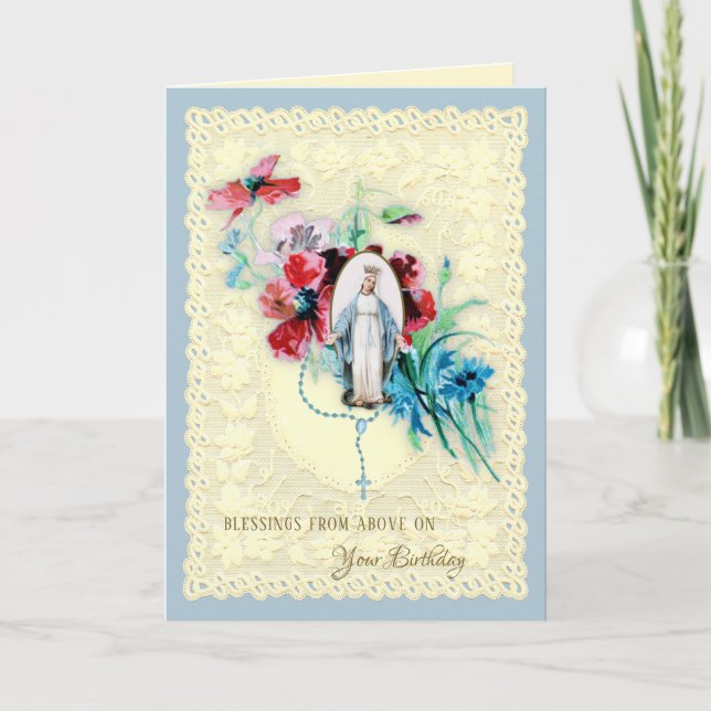 Religiösa Virgin Mary Flowers katolska födelsedage Helgkort (Framsida)