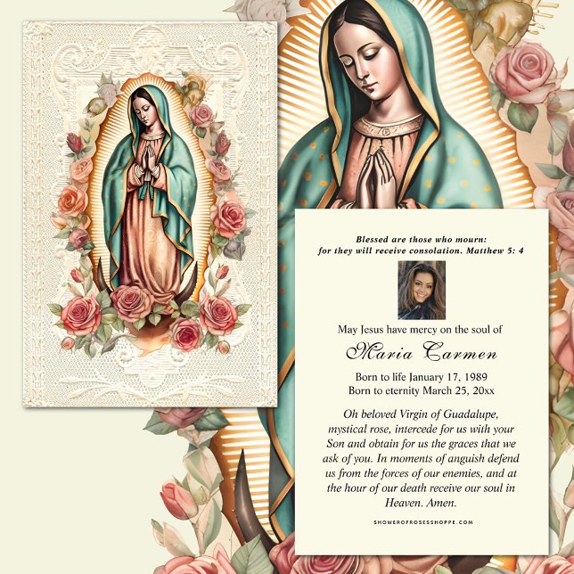Religiösa Virgin Mary Funeral Guadalupe Placeringskort (Our Lady of Guadalupe Funeral Memorial Prayer Cards)
