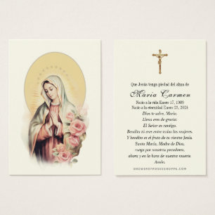 Religiösa Virgin Mary Funeral Memorial Prayer Visitkort