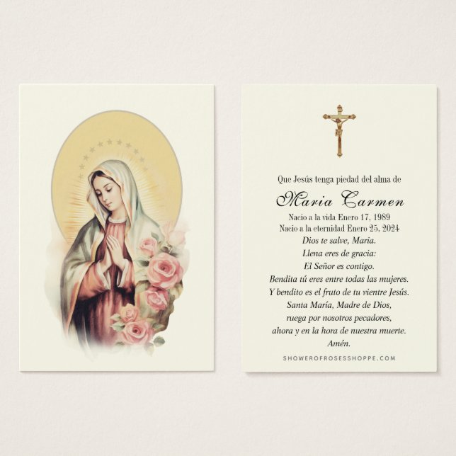 Religiösa Virgin Mary Funeral Memorial Prayer Visitkort (Framsida & baksida)