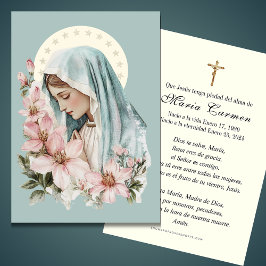 Religiösa Virgin Mary Funeral Memorial Prayer Visitkort