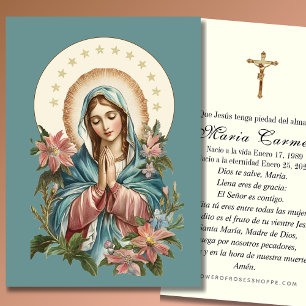 Religiösa Virgin Mary Funeral Memorial Prayer Visitkort