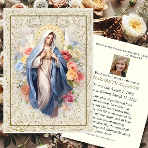 Religiösa Virgin Mary Funeral Prayer Card Visitkort