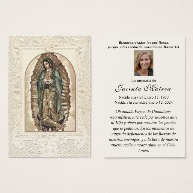 Religiösa Virgin Mary Guadalupe katolsk begraver Visitkort (Framsida & baksida)