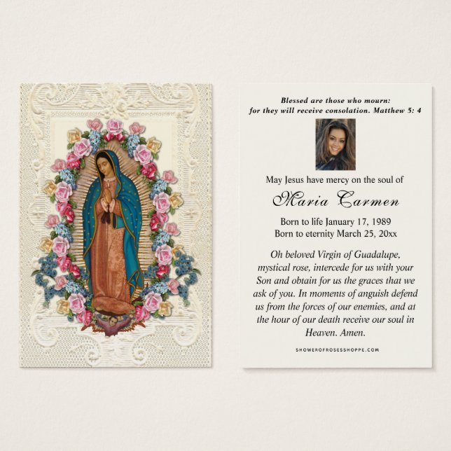 Religiösa Virgin Mary Guadalupe katolsk begraver Visitkort (Framsida & baksida)