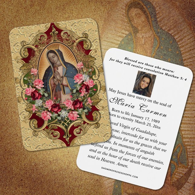 Religiösa Virgin Mary Guadalupe katolsk begraver Visitkort (TRADITIONAL CATHOLIC OUR LADY OF GUADALUPE FUNERAL PRAYER CARDS)