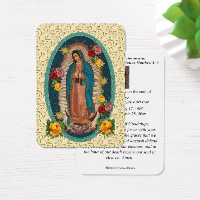Religiösa Virgin Mary Guadalupe Mexico Funeral Visitkort (Skivbord)
