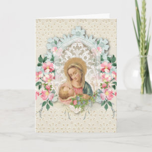 Religiösa Virgin Mary Jesus Blommigt Scripture Ver Kort