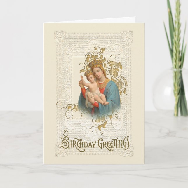 Religiösa Virgin Mary Jesus Catholik BIrthday Kort (Framsida)