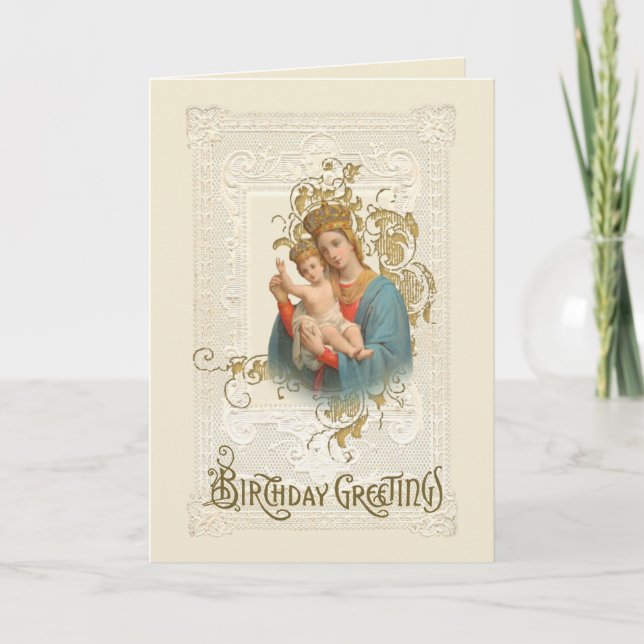 Religiösa Virgin Mary Jesus Catholik BIrthday Kort (Framsida)