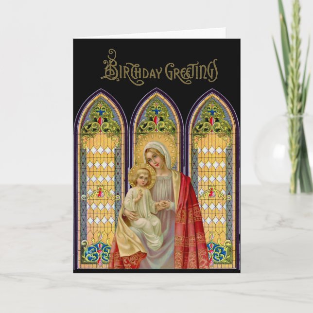 Religiösa Virgin Mary Jesus Glass Windows Kort (Framsida)