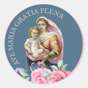 Religiösa Virgin Mary Jesus Hail Mary Latin Classi Runt Klistermärke