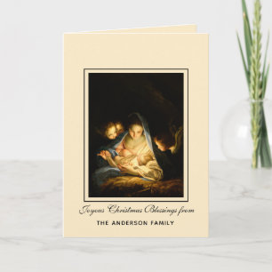 Religiösa Virgin Mary Jesus i Manger Änglar Helgkort