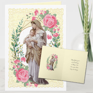 Religiösa Virgin Mary Jesus Rosa ros Helgkort