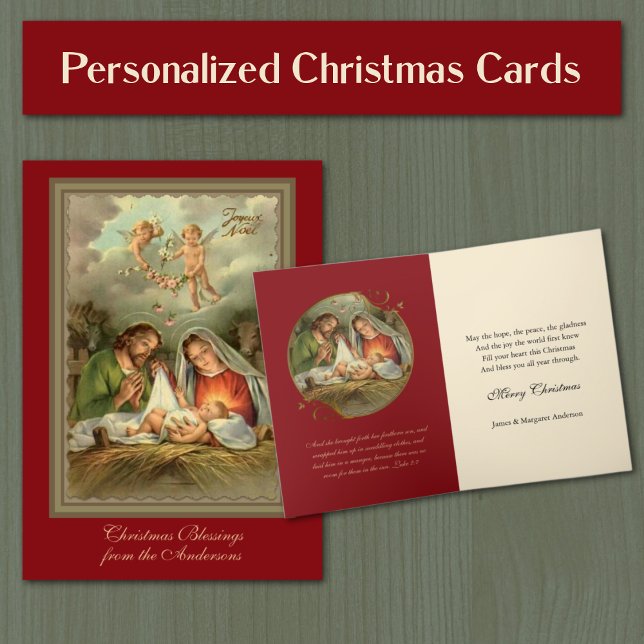 Religiösa Virgin Mary Jesus Scripture Jul Helgkort (Traditional vintage Catholic religious Christmas Cards - Easy to personalize)