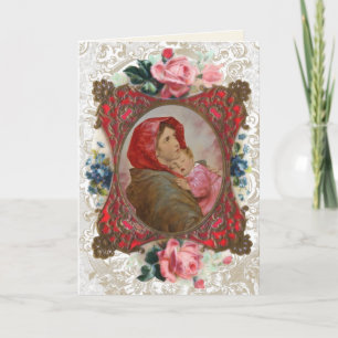 Religiösa Virgin Mary Jesus Vintage Blommigt Card Kort