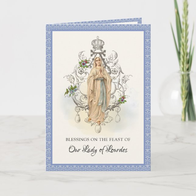 Religiösa Virgin Mary Lourdes Prayer Rosary Card Kort (Framsida)