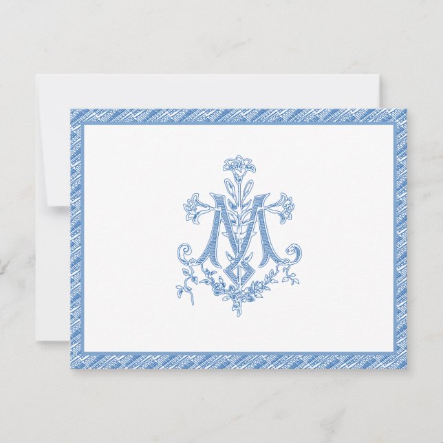 Religiösa Virgin Mary Marian Blue "M" Lilies Kort (Framsida)