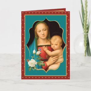Religiösa Virgin Mary med Baby Jesus Vit ros Kort