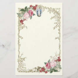 Religiösa Virgin Mary Rosa ros Vintage Flowers Brevpapper