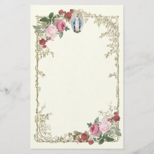 Religiösa Virgin Mary Rosa ros Vintage Flowers Brevpapper