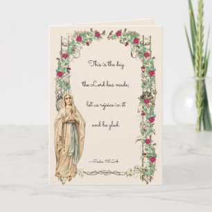 Religiösa Virgin Mary Rosary Scripture Blommigt Kort