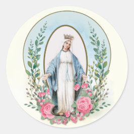 Religiösa Virgin Mary Vintage Rosa ros katolik Runt Klistermärke