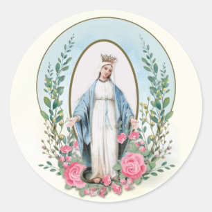 Religiösa Virgin Mary Vintage Rosa ros katolik Runt Klistermärke