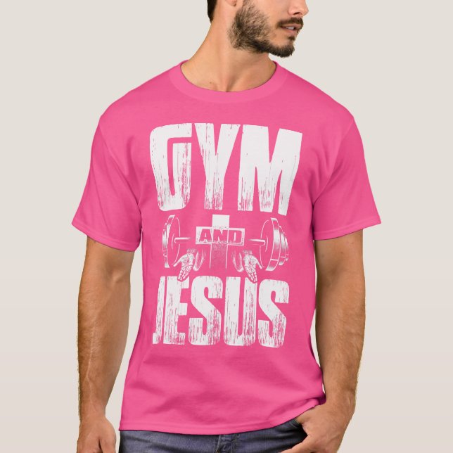 Religiösa Workout Gym Jesus Barbell Lyftvikt T Shirt (Framsida)