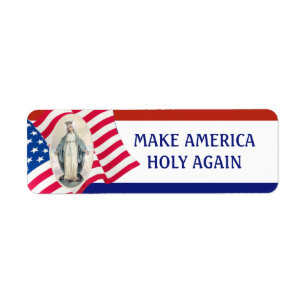 Religiösan American Flagga Blsed Virgin Mary Returadress Etikett