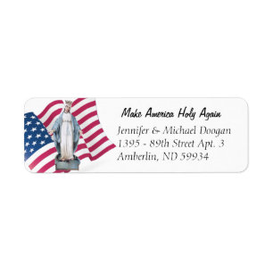 Religiösan American Flagga Blsed Virgin Mary Returadress Etikett