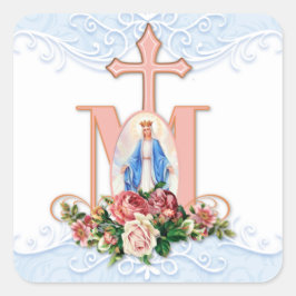 Religiösan Blad Virgin Mary Catholic Rosor Fyrkantigt Klistermärke