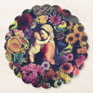 Religiösan Blad Virgin Mary Jesus Rosor Flowers Underlägg Papper