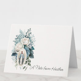 Religiösan Blue and White Blommigt Virgin Mary Anteckningskort